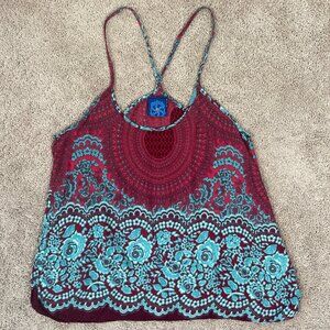 Blue Gecko Tank Women S Red Blue Bohemian Hippie Flowy Floral Racerback Thailand